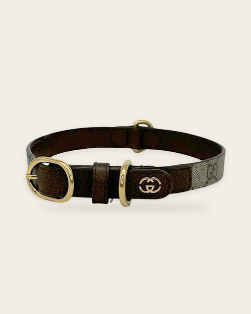 Gucci GG Supreme Dog Collar in beige & ebony