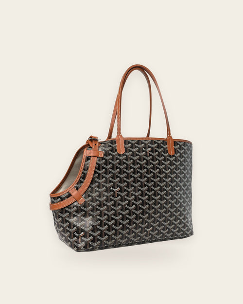 Chien Gris Pet Carrier in black & tan, alternate view