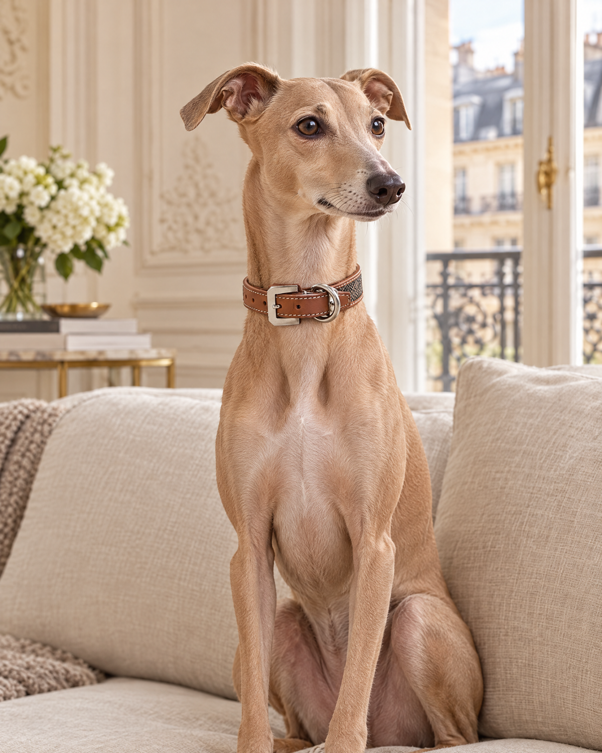 Edmond Collar in black & tan on an Italian greyhound
