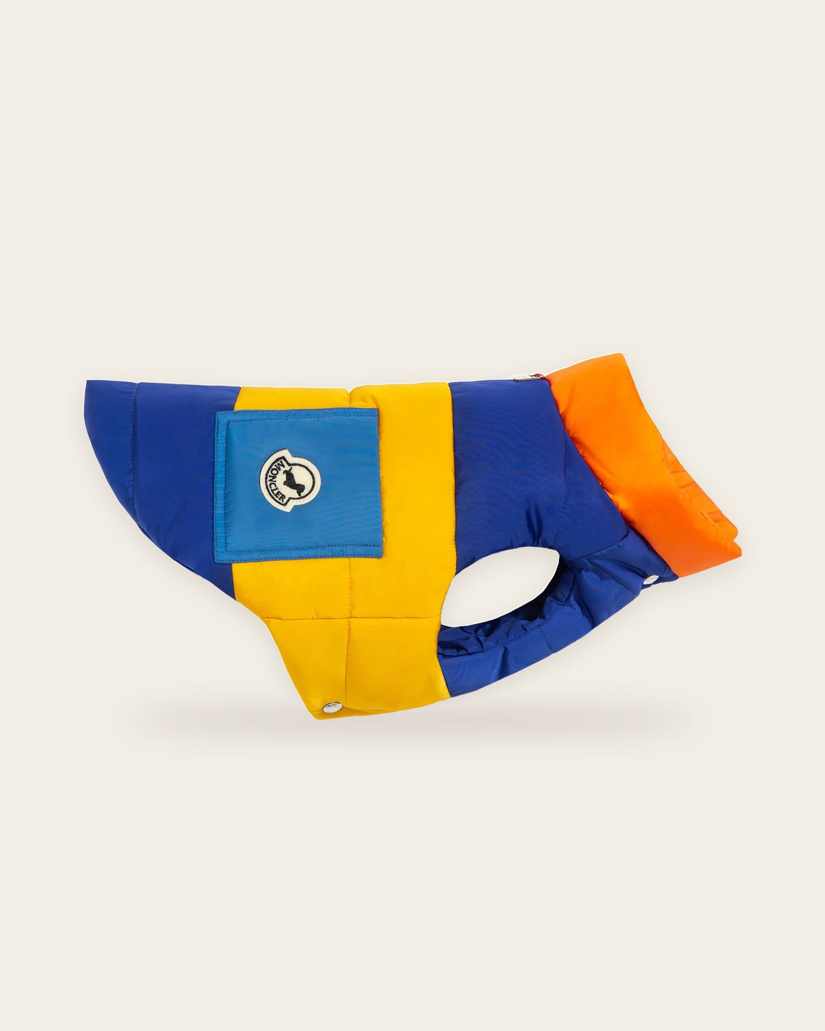 Moncler x Poldo Mondog Puffer Jacket in orange & blue